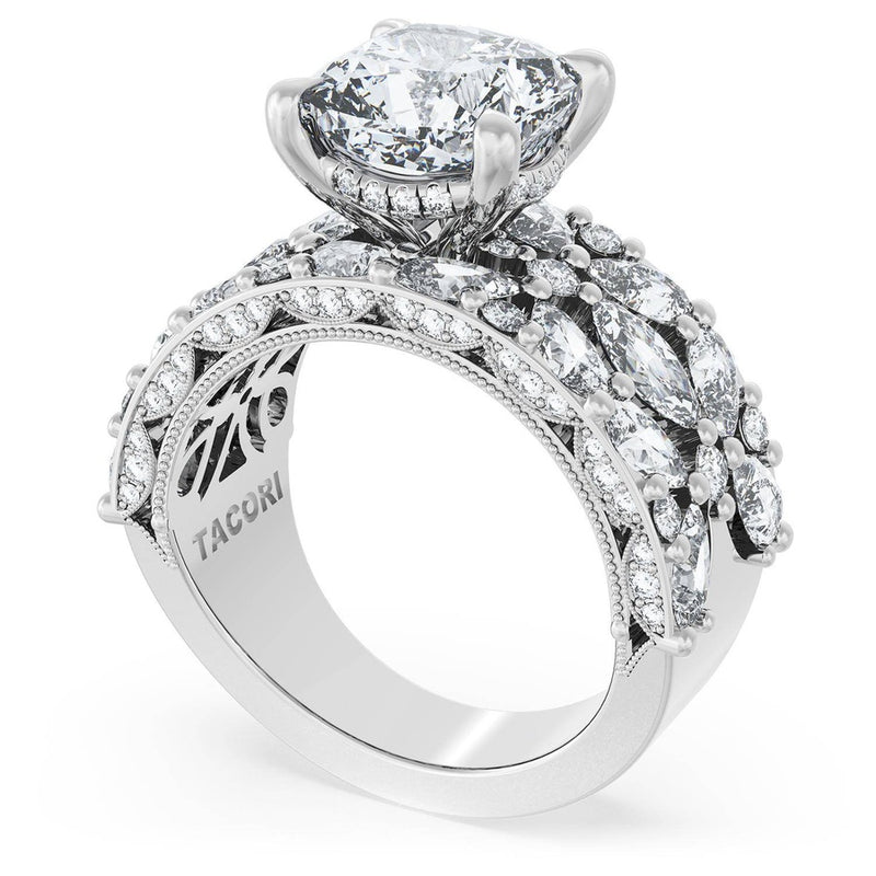 Cushion Solitaire Engagement Ring w/ Marquise & Pear Band