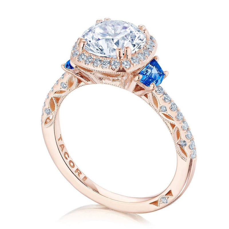 Cushion 3-Stone Engagement Ring with Blue Sapphire