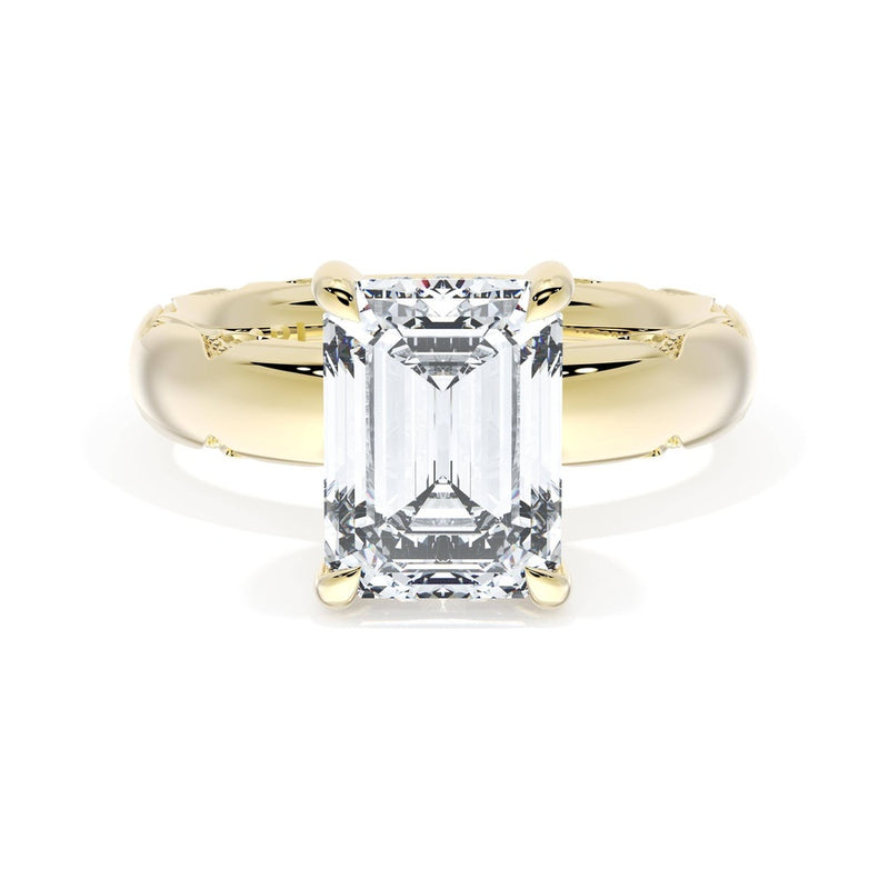 Emerald Solitaire Cigar Band Engagement Ring