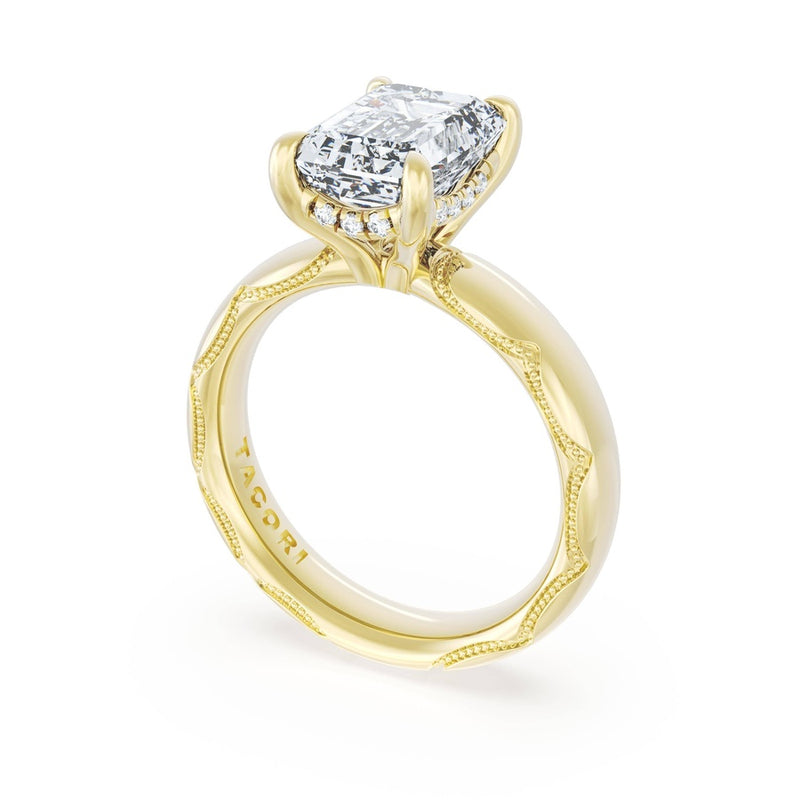 Emerald Solitaire Cigar Band Engagement Ring