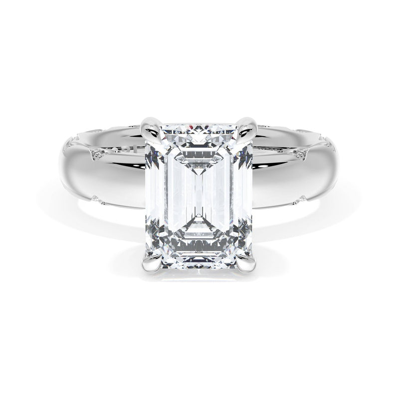 Emerald Solitaire Cigar Band Engagement Ring