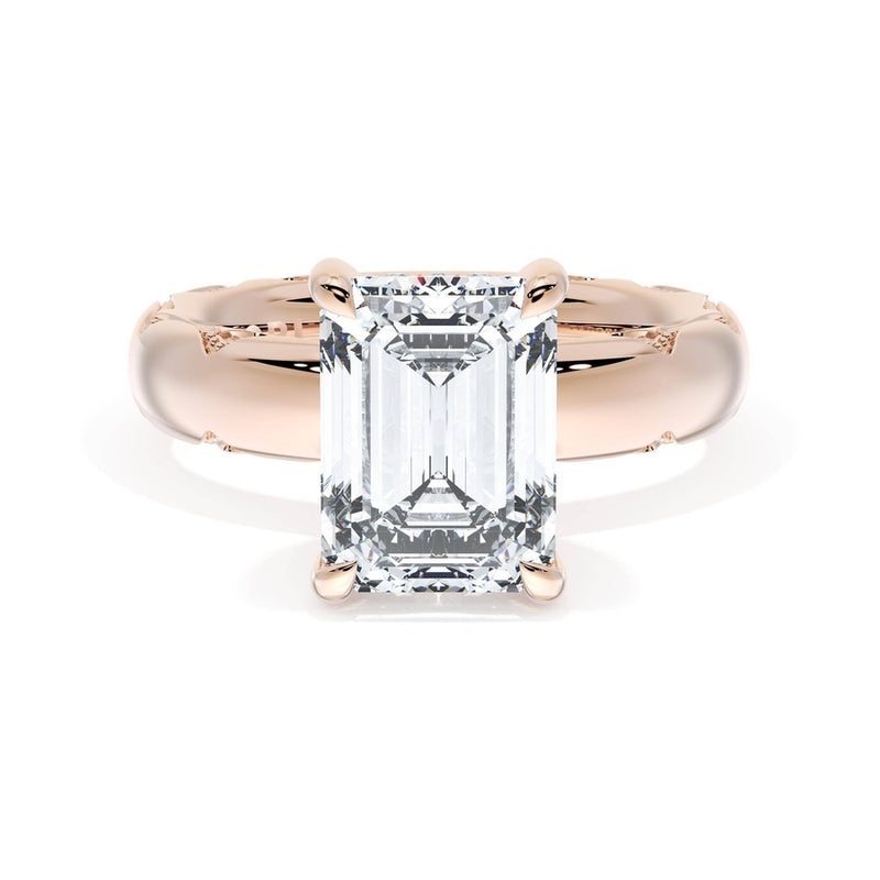 Emerald Solitaire Cigar Band Engagement Ring
