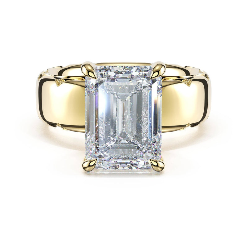 Emerald Solitaire Cigar Band Engagement Ring