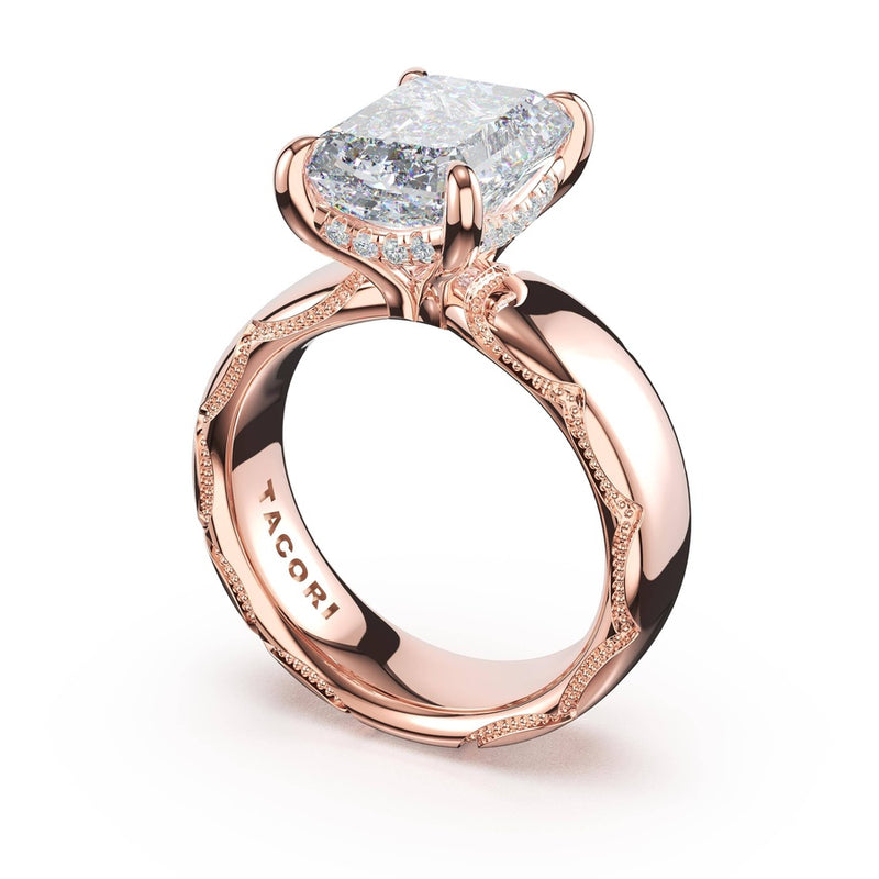 Emerald Solitaire Cigar Band Engagement Ring
