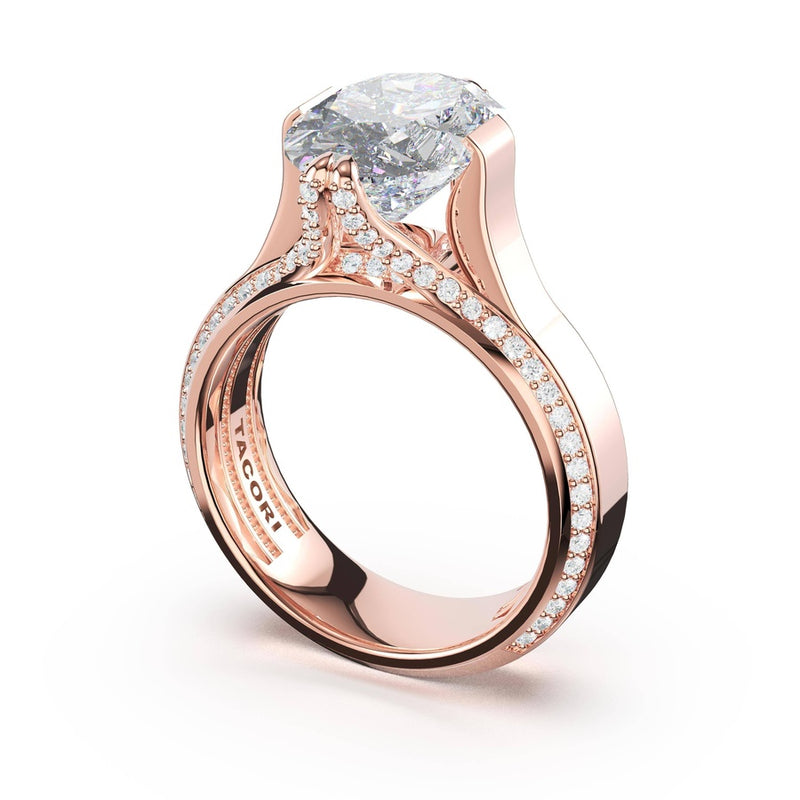 Oval Wide Band Solitaire Engagement Ring in 14kt Rose Gold