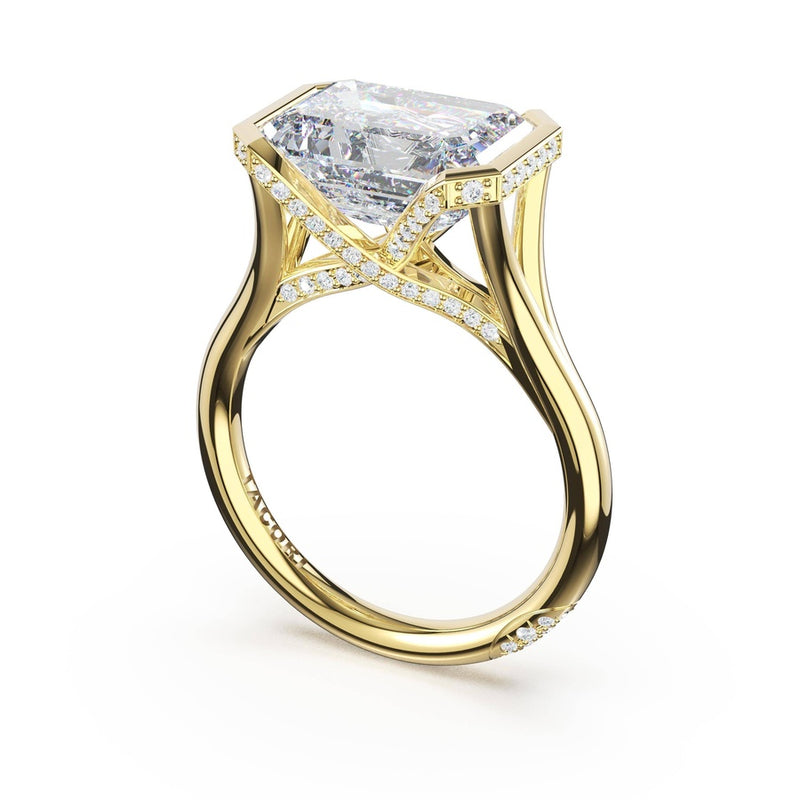 Emerald East-West Semi Bezel Solitaire Engagement Ring in 14kt Yellow Gold