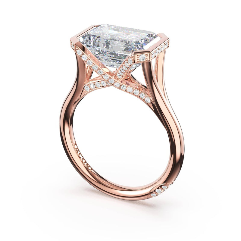 Emerald East-West Semi Bezel Solitaire Engagement Ring in 14kt Rose Gold