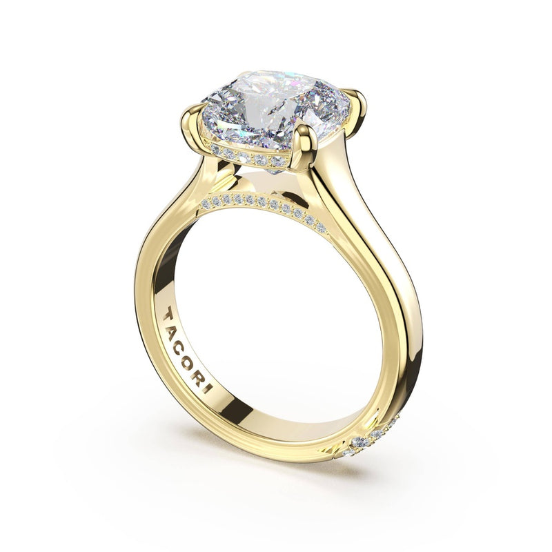 Cushion Wide Band Solitaire Engagement Ring in 14kt Yellow Gold