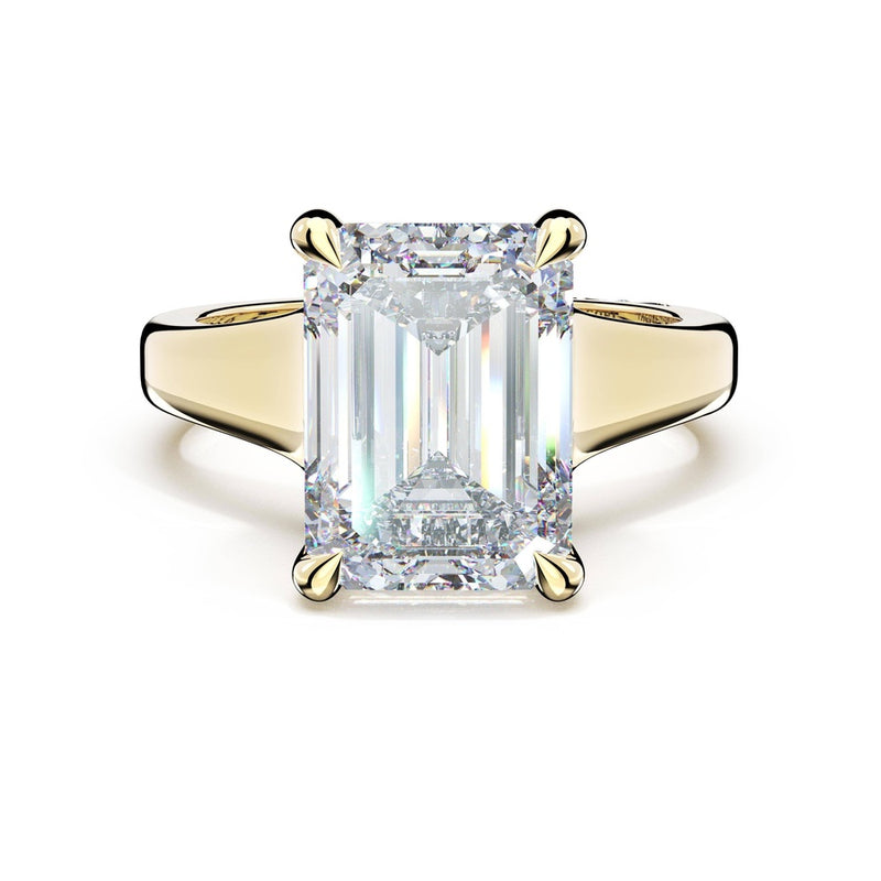 Emerald Wide Band Solitaire Engagement Ring in 14kt Yellow Gold