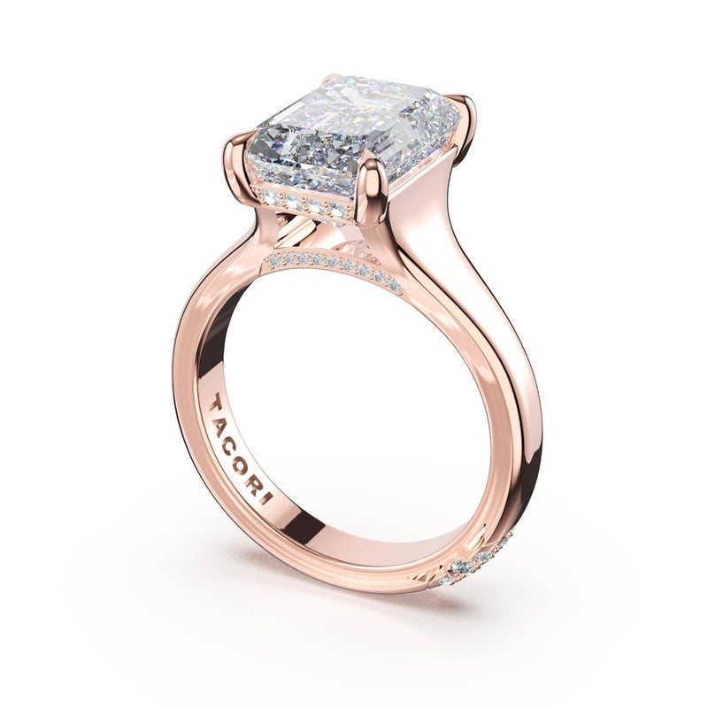 Emerald Wide Band Solitaire Engagement Ring in 14kt Rose Gold