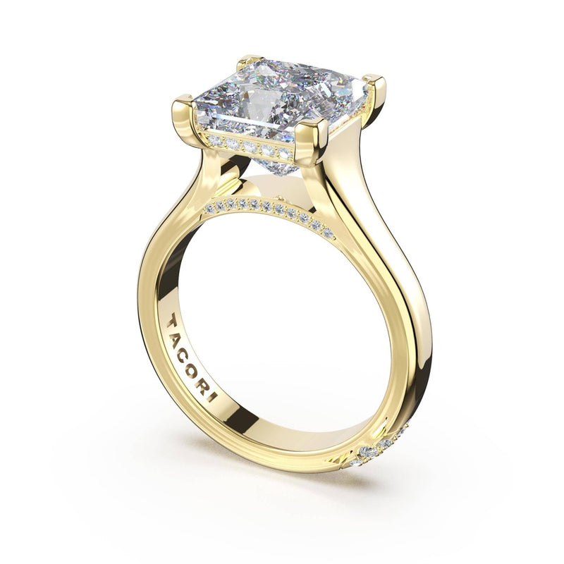 Princess Wide Band Solitaire Engagement Ring in 14kt Yellow Gold
