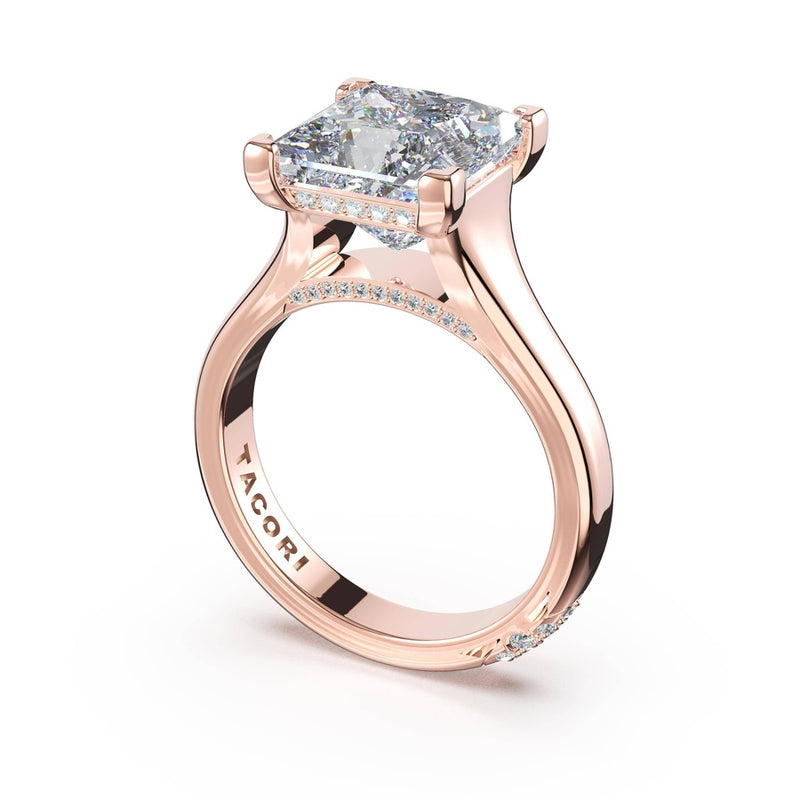 Princess Wide Band Solitaire Engagement Ring in 14kt Rose Gold