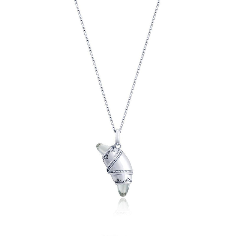 White Topaz Crescent Cookie Necklace in 14kt White Gold