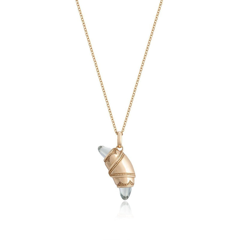 White Topaz Crescent Cookie Necklace in 14kt Rose Gold