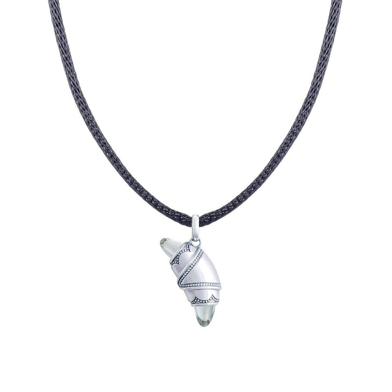 White Topaz Crescent Cookie Necklace in Silver