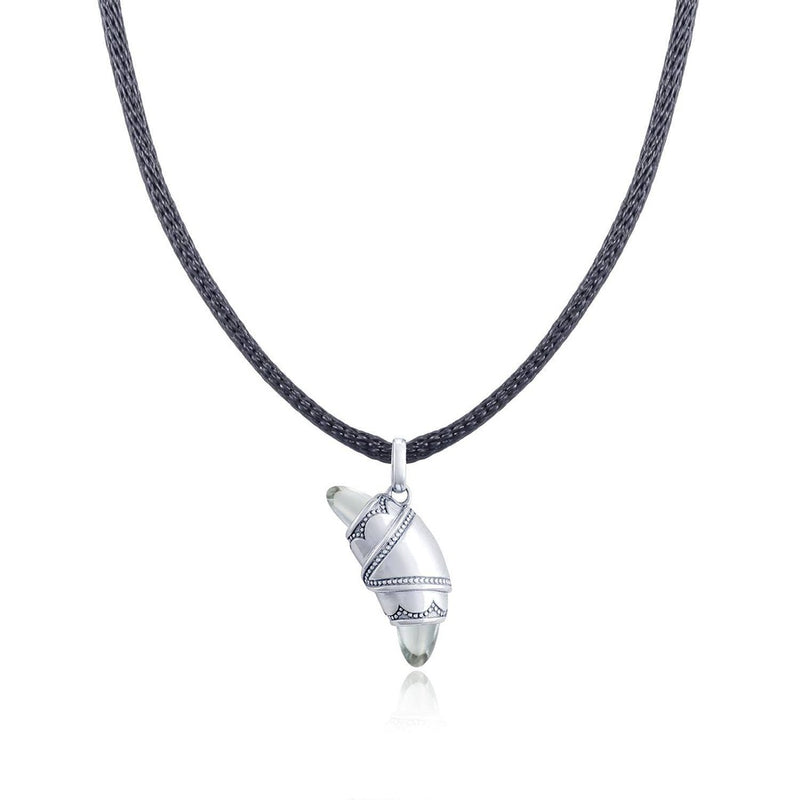 White Topaz Crescent Cookie Necklace in Silver