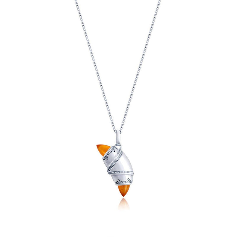 Carnelian Crescent Cookie Necklace in 14kt White Gold