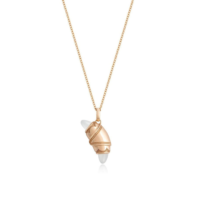 White Moonstone Crescent Cookie Necklace in 14kt Rose Gold