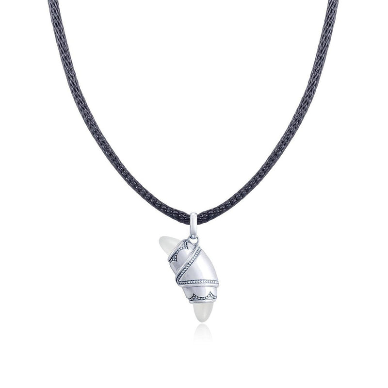 White Moonstone Crescent Cookie Necklace in Silver