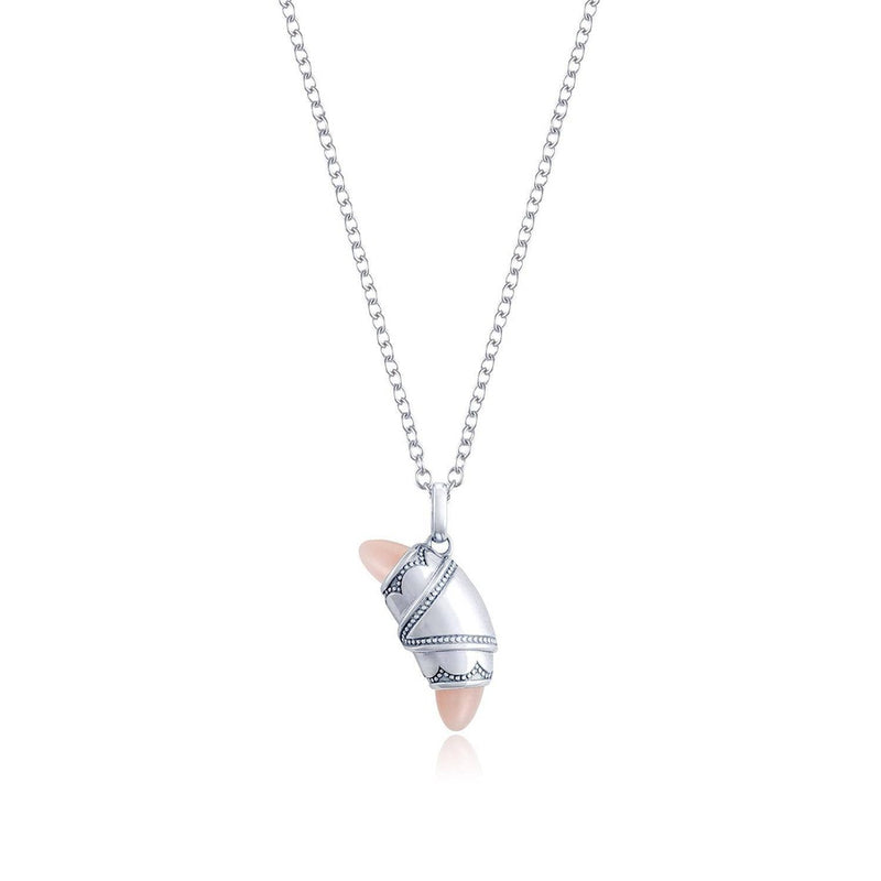 Light Pink Agate Crescent Cookie Necklace in Silver
