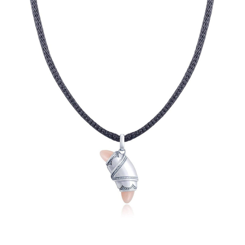 Light Pink Agate Crescent Cookie Necklace in Silver