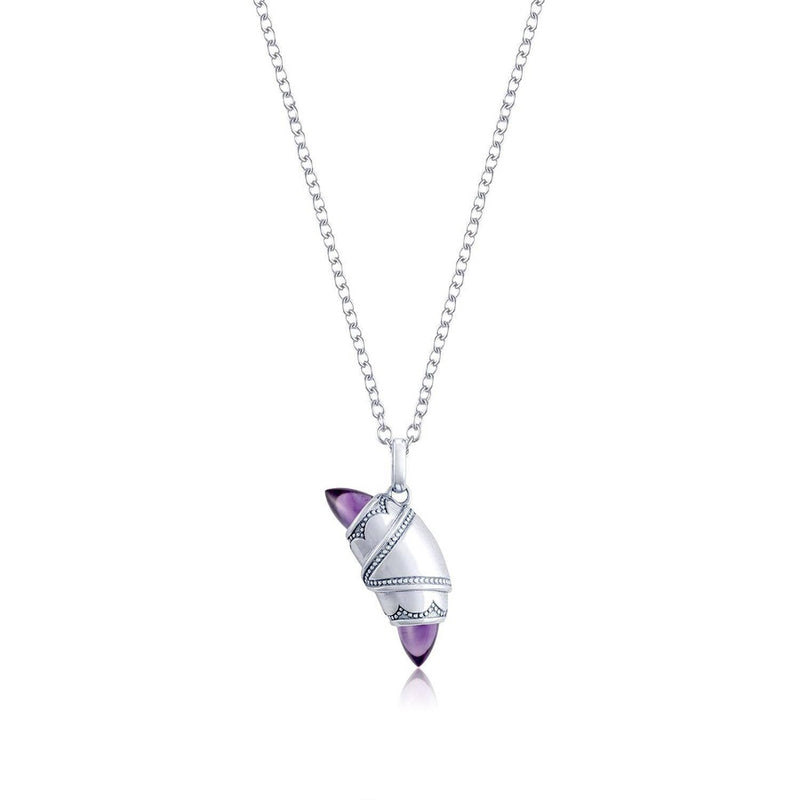 Amethyst Crescent Cookie Necklace in Silver