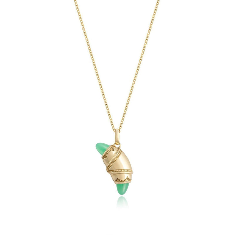 Chrysoprase Crescent Cookie Necklace in 14kt Yellow Gold