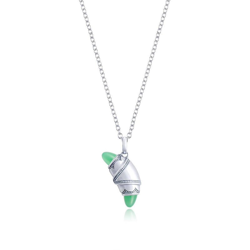 Chrysoprase Crescent Cookie Necklace in Silver