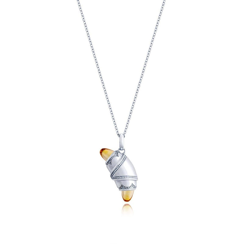 Citrine Crescent Cookie Necklace in 14kt White Gold