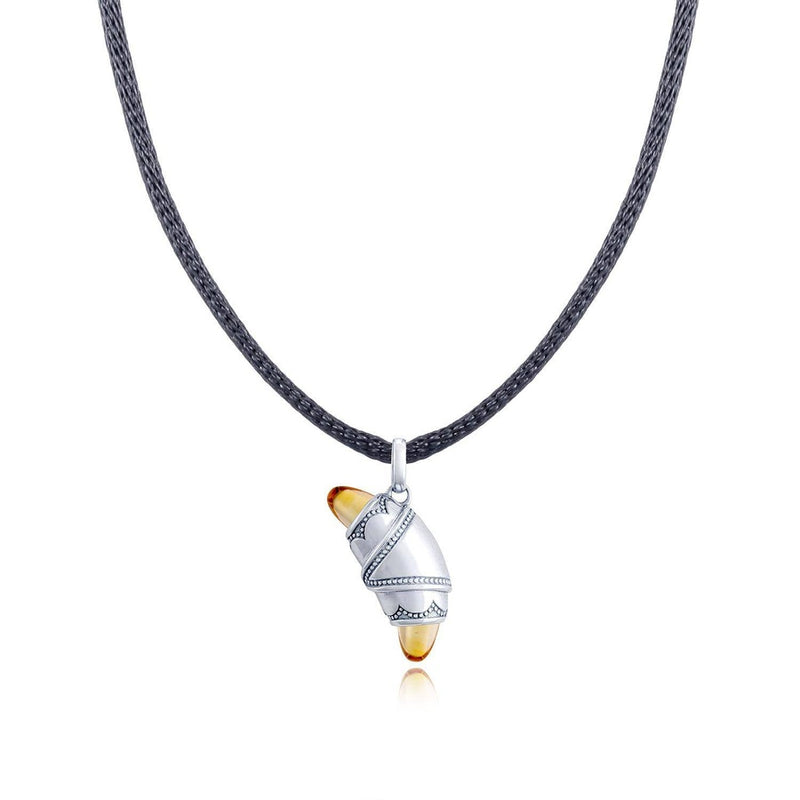Citrine Crescent Cookie Necklace in Silver
