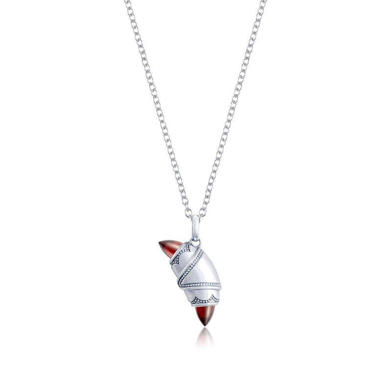 Garnet Crescent Cookie Necklace in Silver