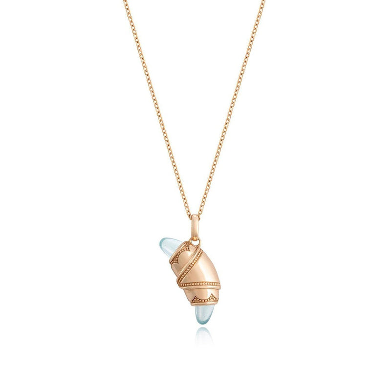 Aquamarine Crescent Cookie Necklace in 14kt Rose Gold
