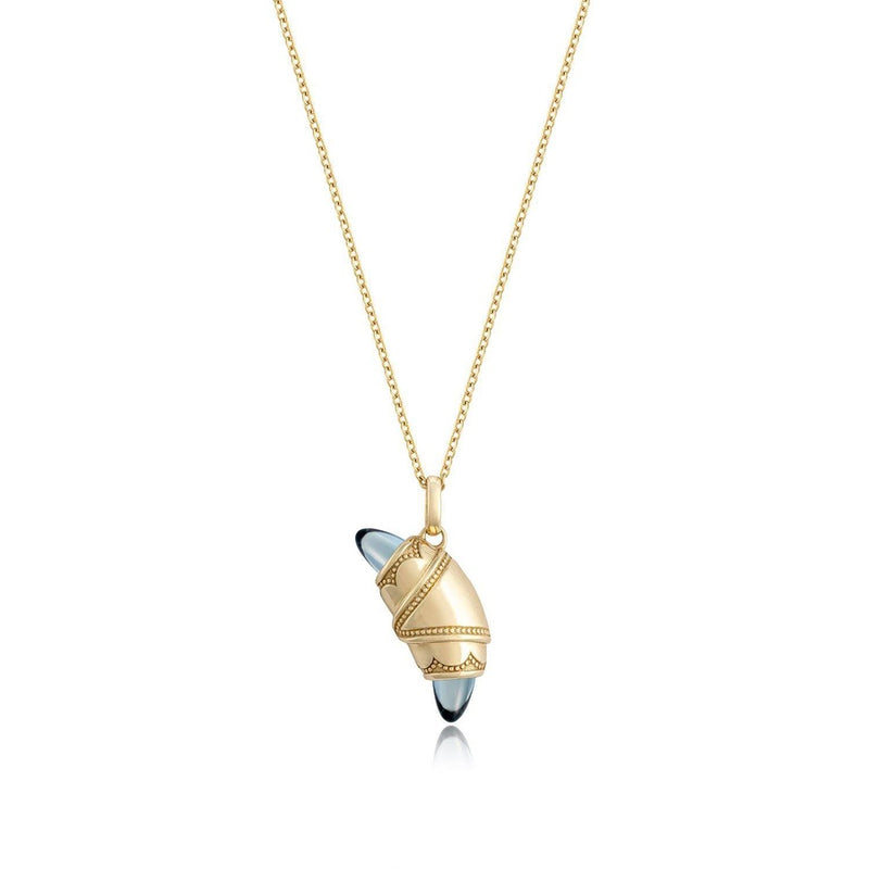 London Blue Topaz Crescent Cookie Necklace in 14kt Yellow Gold