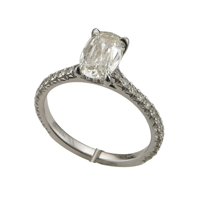 14K White Gold Sidestone Hidden Halo Engagement Ring