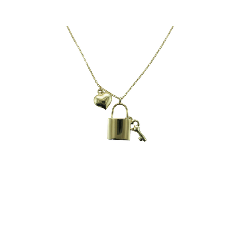 18" HEART, LOCK & KEY 14KY NECKLACE