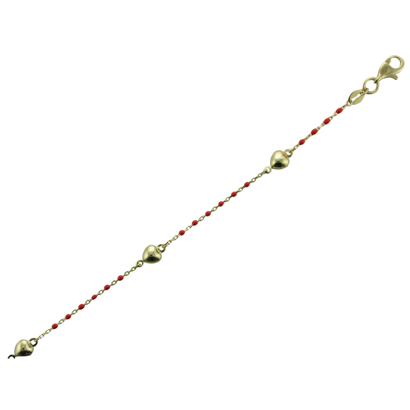 6" HEART & RED BEAD LINK BRACELET