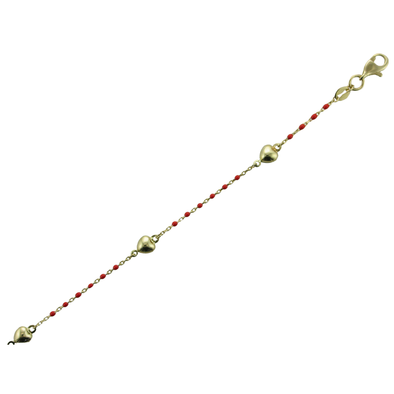 6" HEART & RED BEAD LINK BRACELET