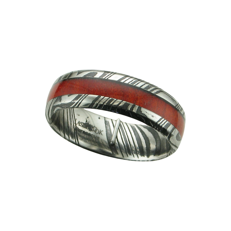7MM DAMASCUS W/3MM PADAUK INLAY BAND