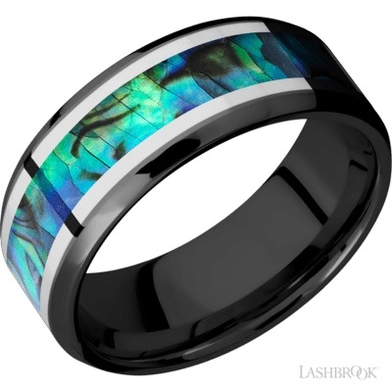 ZIRCONIUM/14KW/ABALONE 8MM BAND