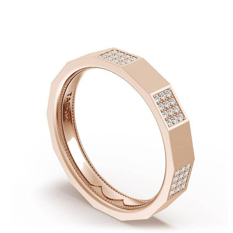Diamond Faceted - Partial Coverage Wedding Band in Satin Finish - 4mm