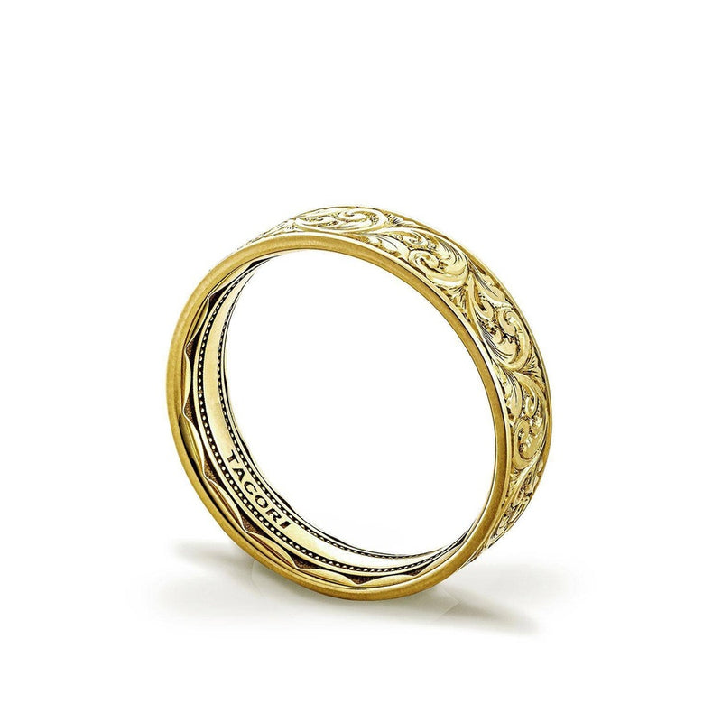 Flat Scroll Hand Engraved in High Polish Finish Wedding Band
