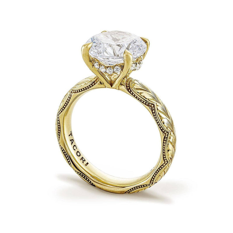 Round Solitaire Wheat Hand Engraved Cigar Band Engagement Ring