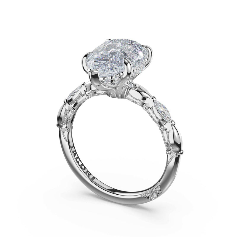 Marquise Pattern Pear Solitaire Engagement Ring in Platinum
