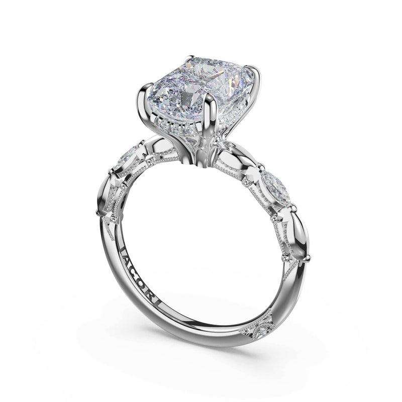 Marquise Pattern Radiant Solitaire Engagement Ring in 18kt White Gold