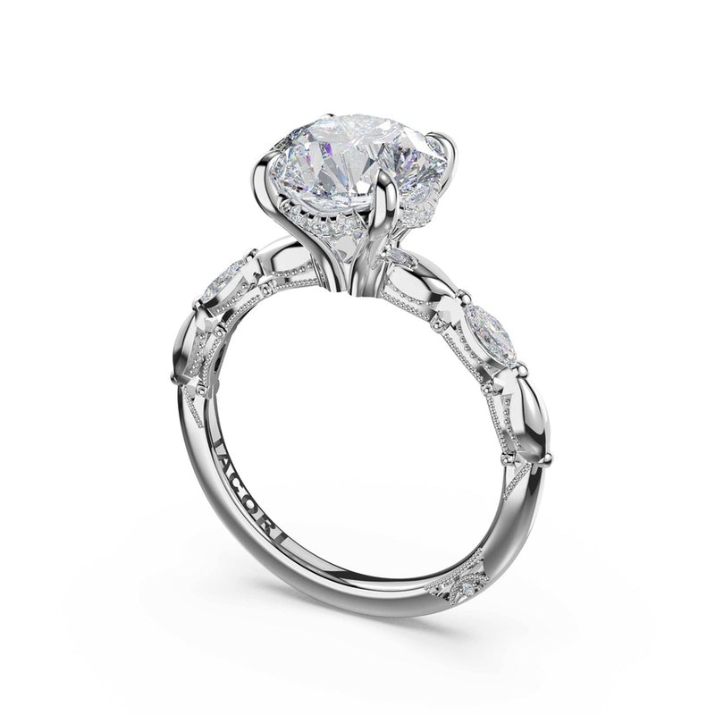 Marquise Pattern Round Solitaire Engagement Ring in Platinum