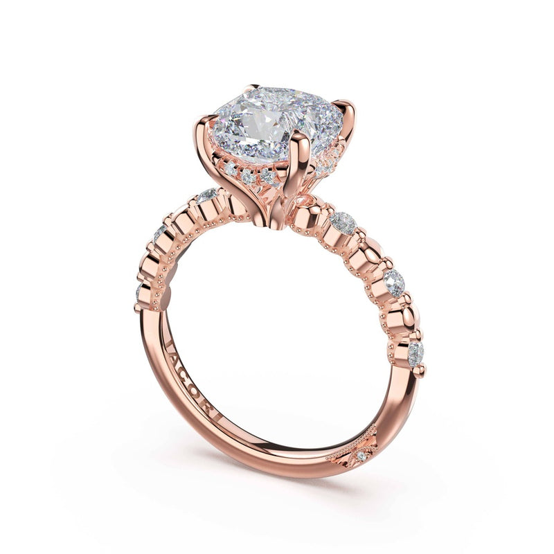 Round Pattern Cushion Solitaire Engagement Ring in 14kt Rose Gold