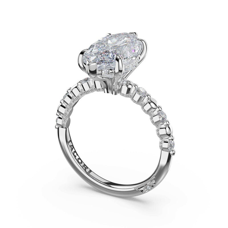 Round Pattern Marquise Solitaire Engagement Ring in 18kt White Gold