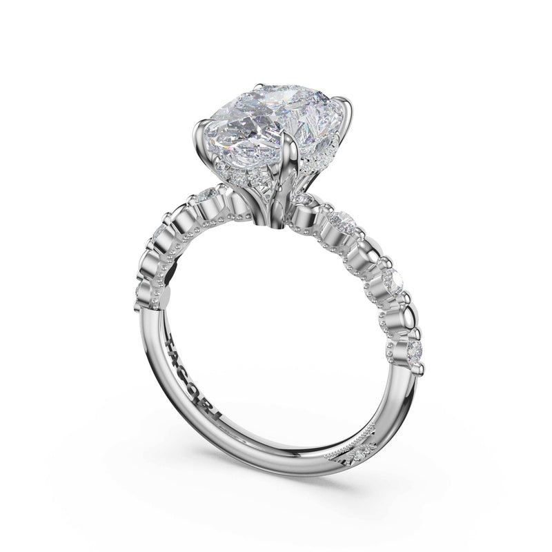 Round Pattern Oval Solitaire Engagement Ring in 18kt White Gold