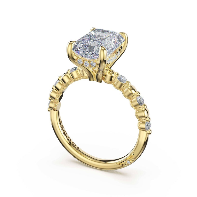 Round Pattern Radiant Solitaire Engagement Ring in 14kt Yellow Gold