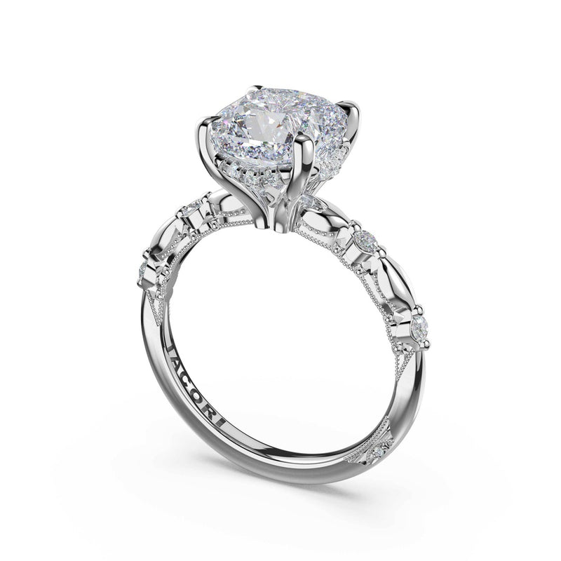Mixed Pattern Cushion Solitaire Engagement Ring in 18kt White Gold